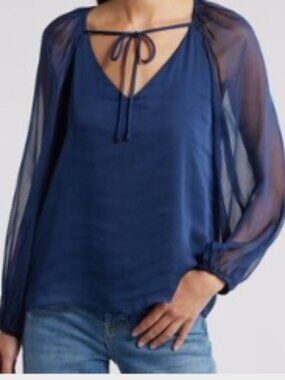 1State Long Sleeve Blouse in L, Blue - NWT